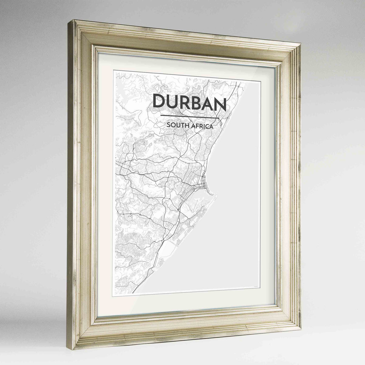 Framed Durban Map Art Print 24x36&quot; Champagne frame Point Two Design Group