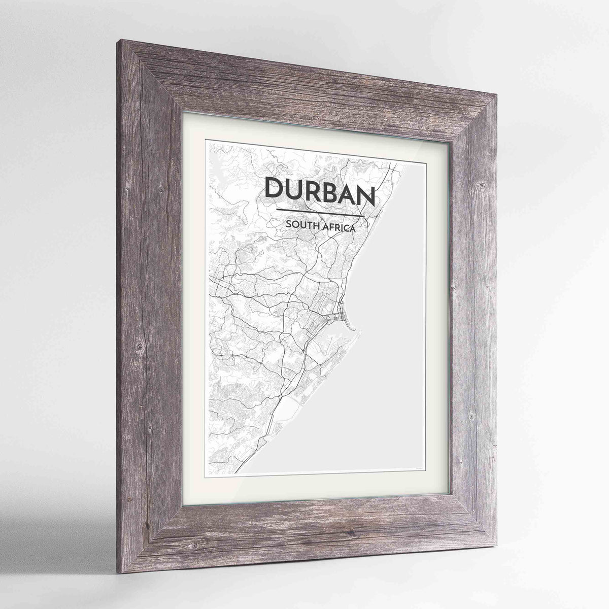 Framed Durban Map Art Print 24x36&quot; Western Grey frame Point Two Design Group
