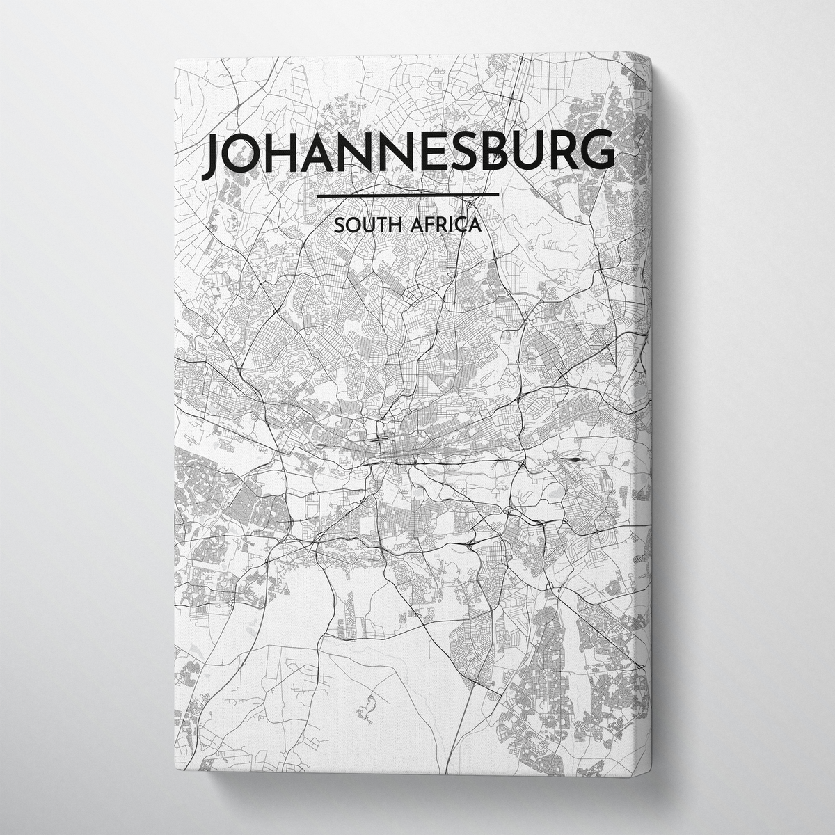 Johannesburg City Map Canvas Wrap - Point Two Design - Black &amp; White Print