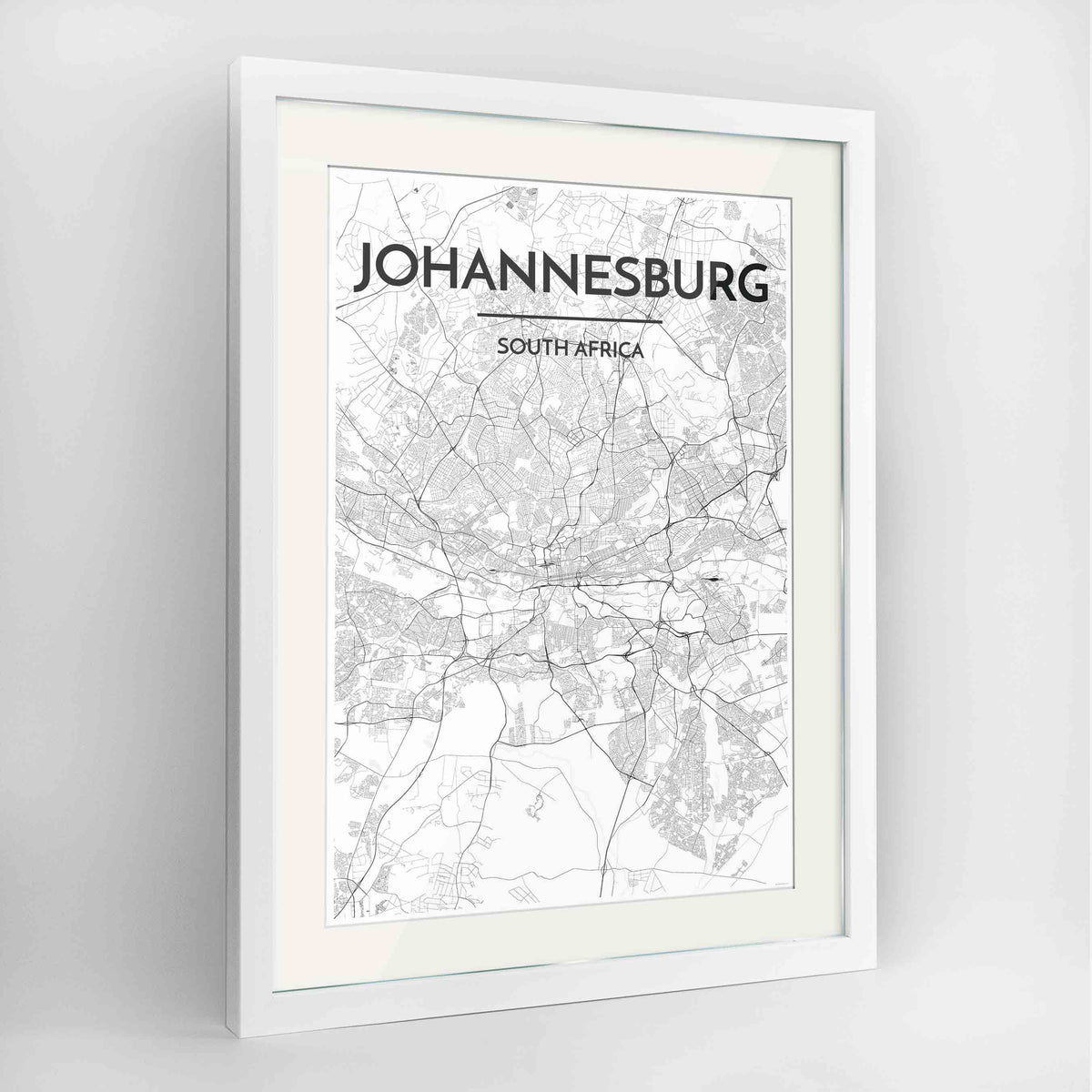 Framed Johannesburg Map Art Print 24x36&quot; Contemporary White frame Point Two Design Group
