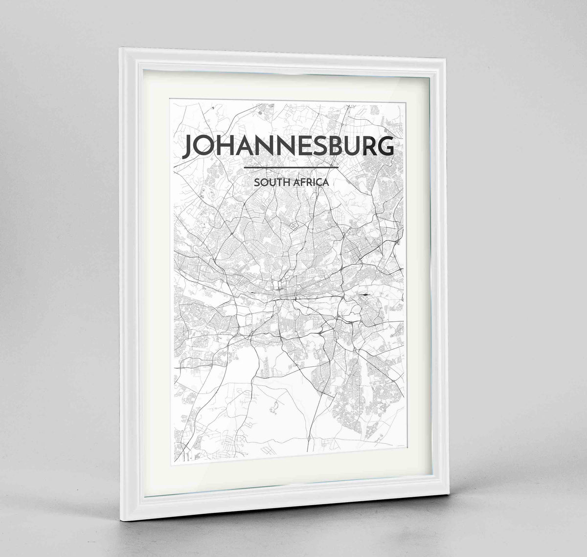 Framed Johannesburg Map Art Print 24x36&quot; Traditional White frame Point Two Design Group