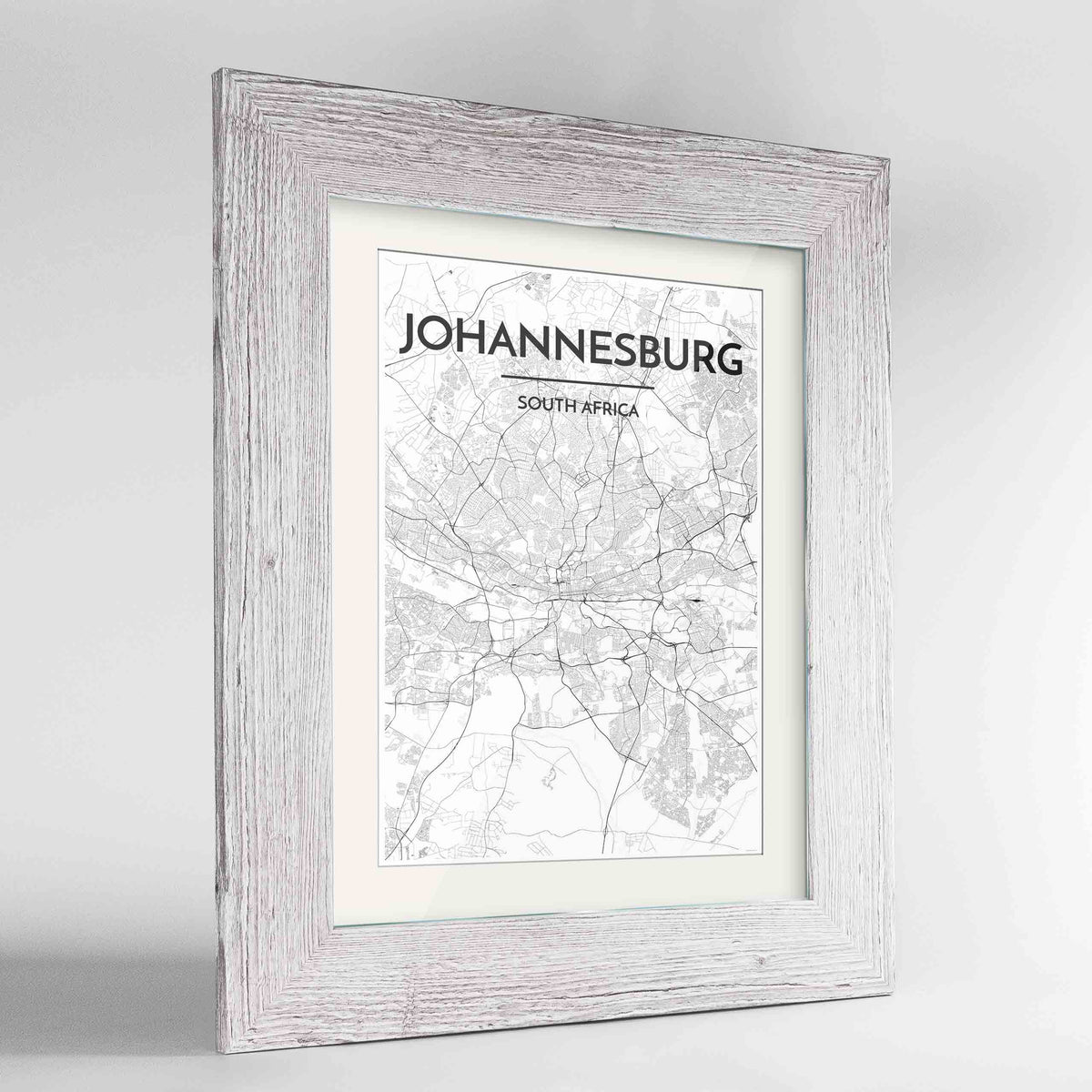 Framed Johannesburg Map Art Print 24x36&quot; Western White frame Point Two Design Group