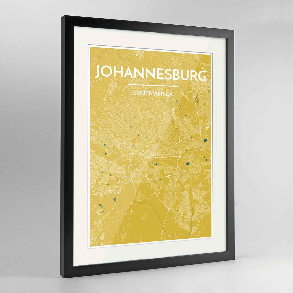 Framed Johannesburg Map Art Print 24x36&quot; Contemporary Black frame Point Two Design Group