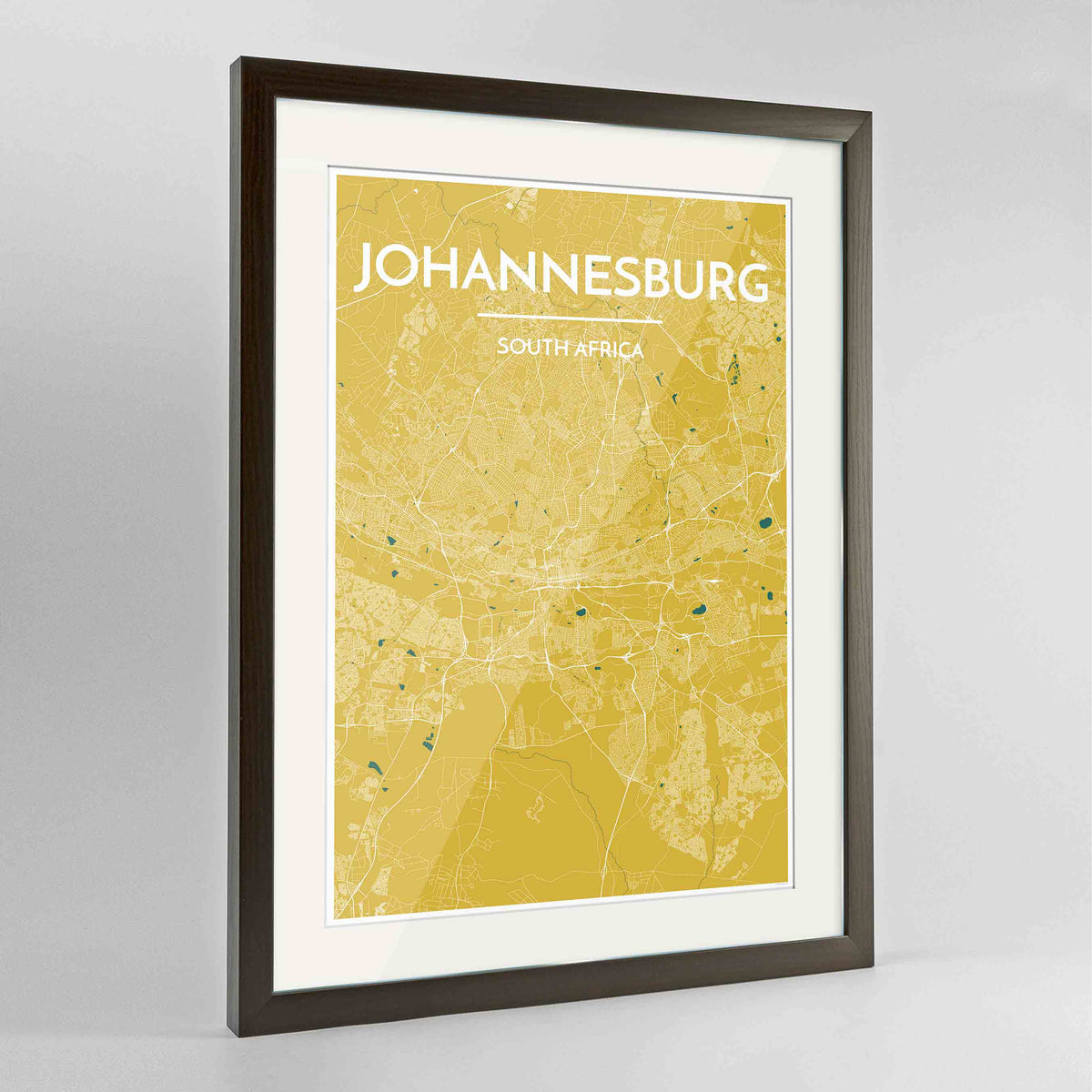 Framed Johannesburg Map Art Print 24x36&quot; Contemporary Walnut frame Point Two Design Group