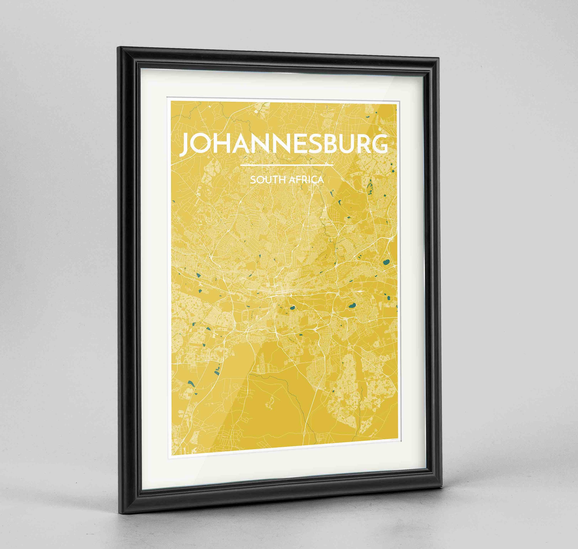 Framed Johannesburg Map Art Print 24x36" Traditional Black frame Point Two Design Group