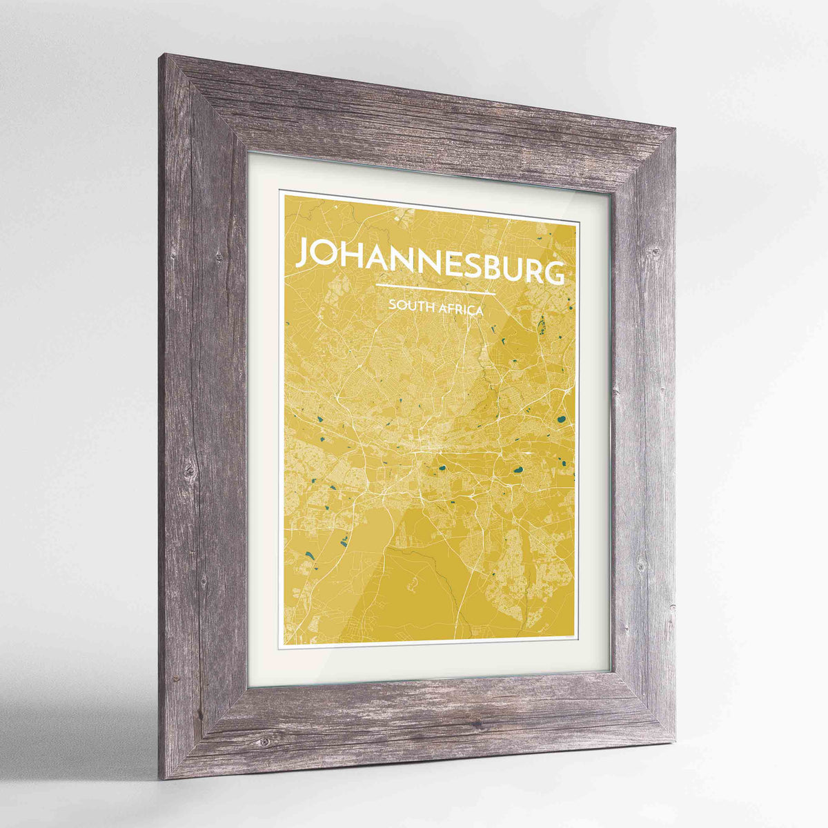 Framed Johannesburg Map Art Print 24x36&quot; Western Grey frame Point Two Design Group