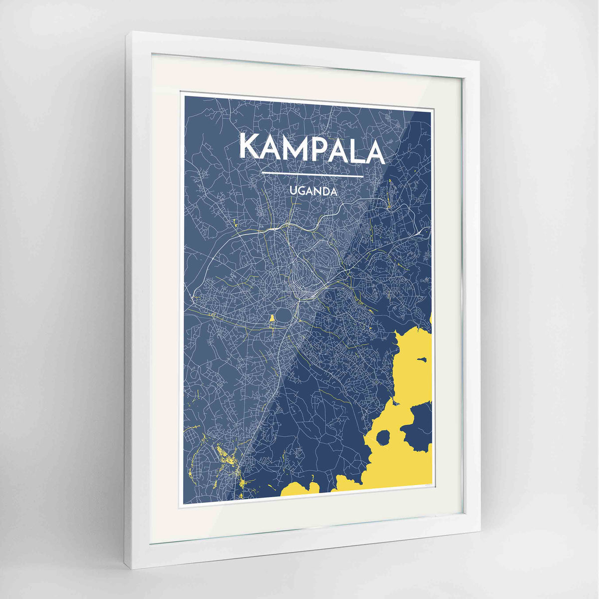 Framed Kampala Map Art Print 24x36&quot; Contemporary White frame Point Two Design Group