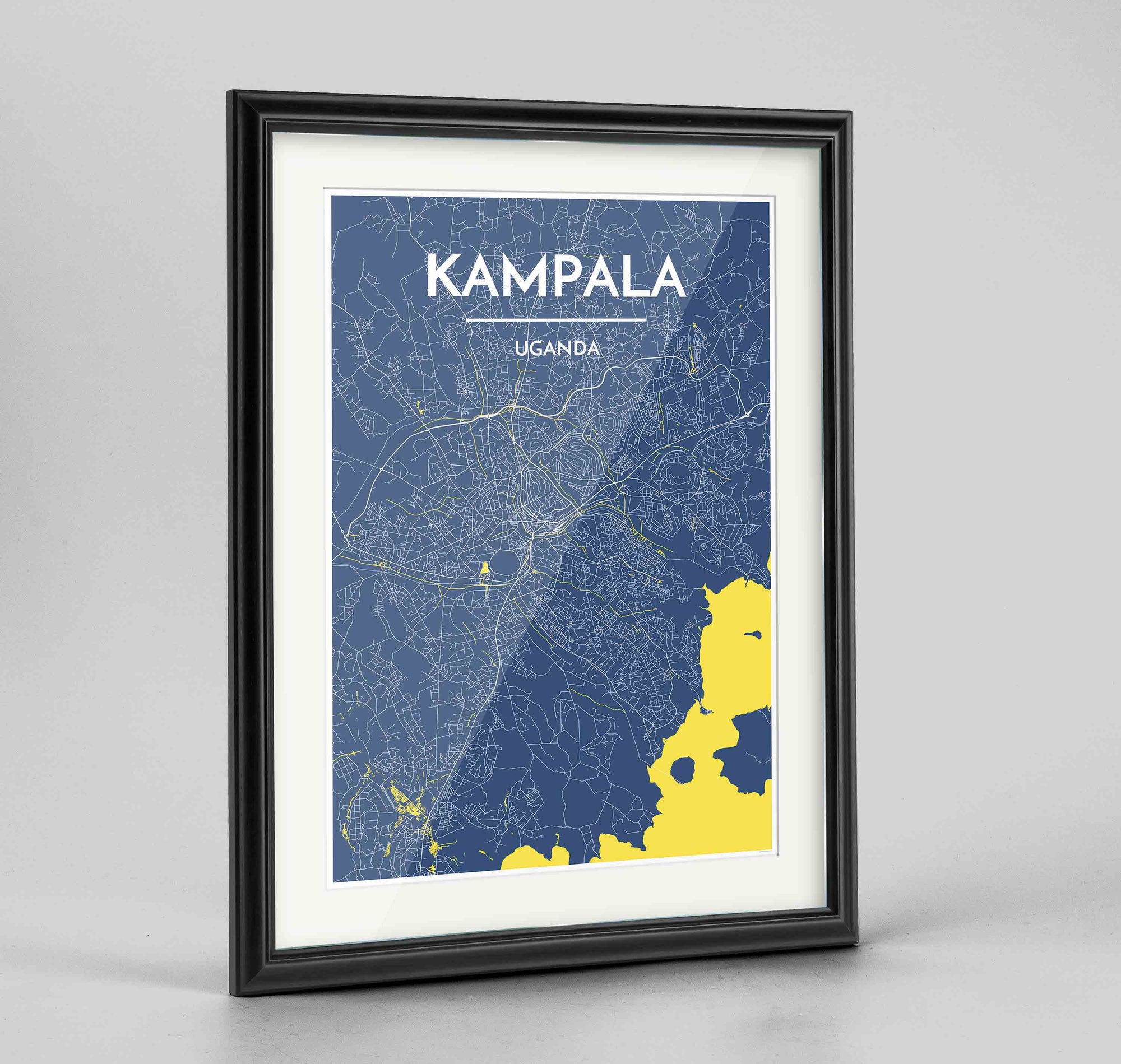 Framed Kampala Map Art Print 24x36" Traditional Black frame Point Two Design Group