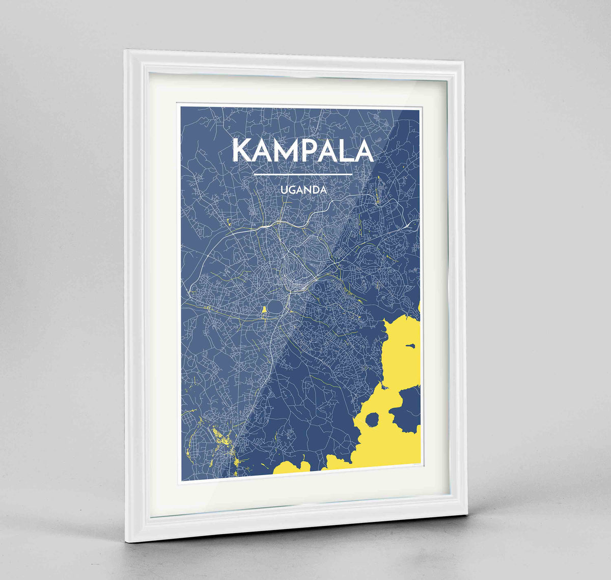 Framed Kampala Map Art Print 24x36&quot; Traditional White frame Point Two Design Group