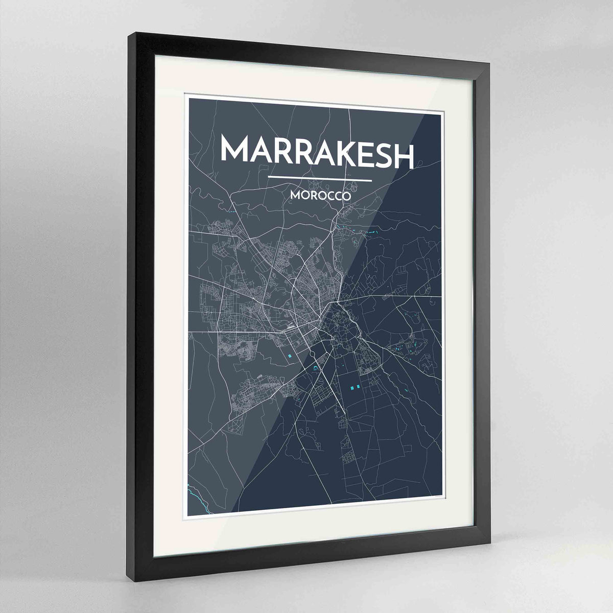 Framed Marrakesh Map Art Print 24x36&quot; Contemporary Black frame Point Two Design Group