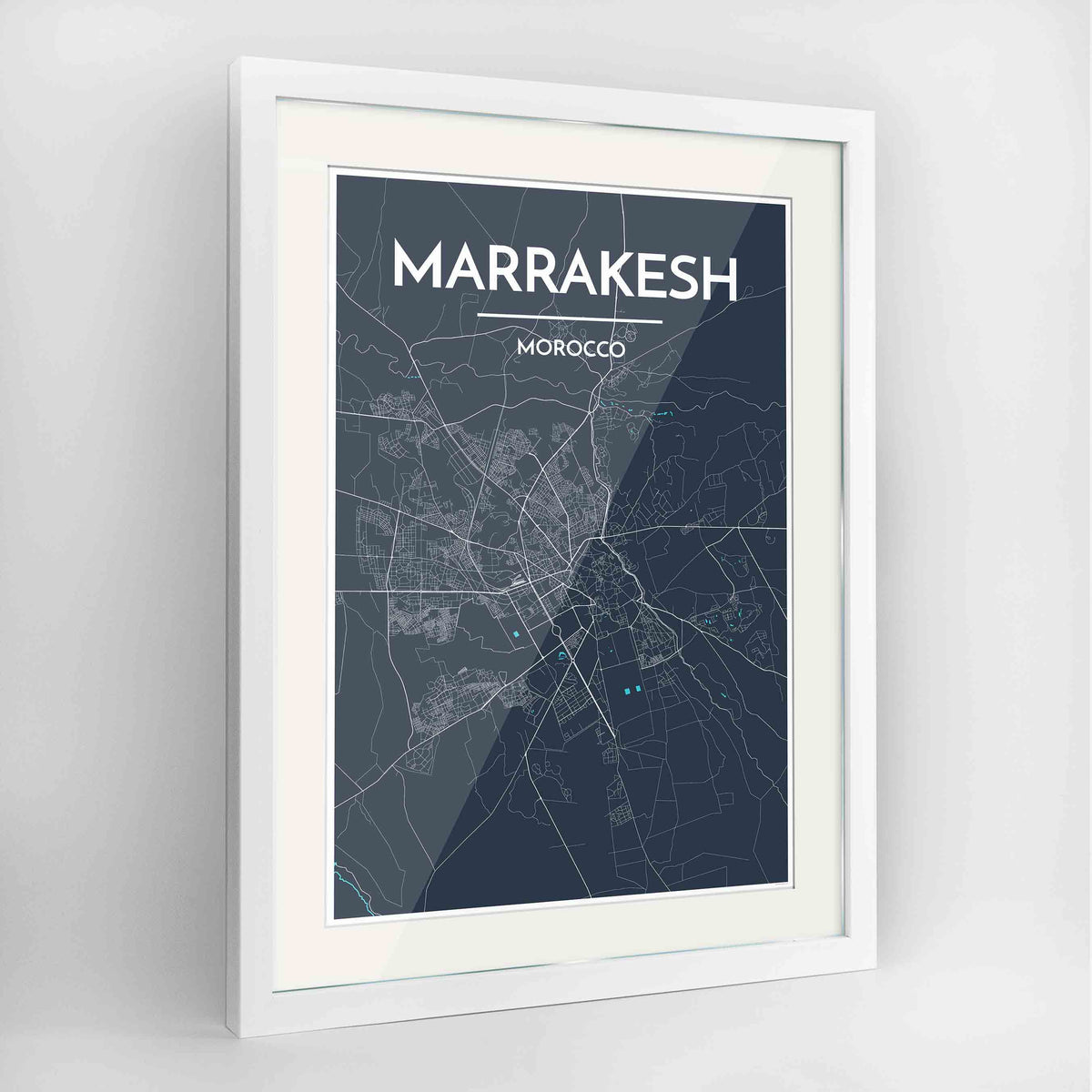 Framed Marrakesh Map Art Print 24x36&quot; Contemporary White frame Point Two Design Group