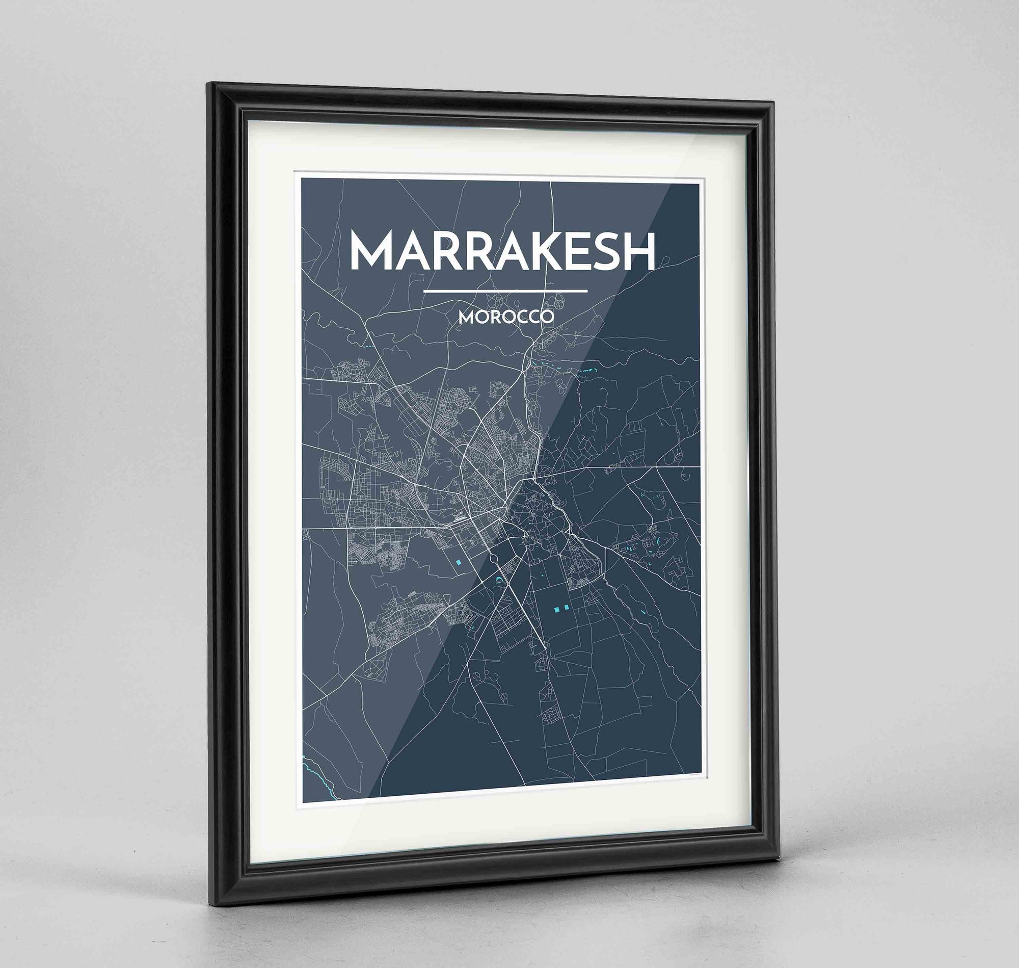 Framed Marrakesh Map Art Print 24x36" Traditional Black frame Point Two Design Group