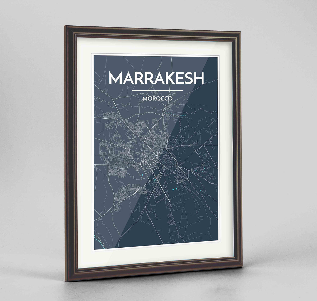 Framed Marrakesh Map Art Print 24x36&quot; Traditional Walnut frame Point Two Design Group