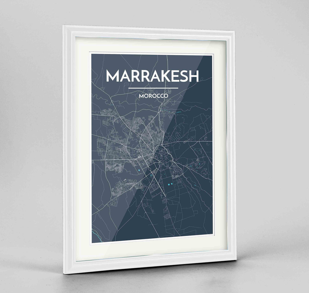 Framed Marrakesh Map Art Print 24x36&quot; Traditional White frame Point Two Design Group