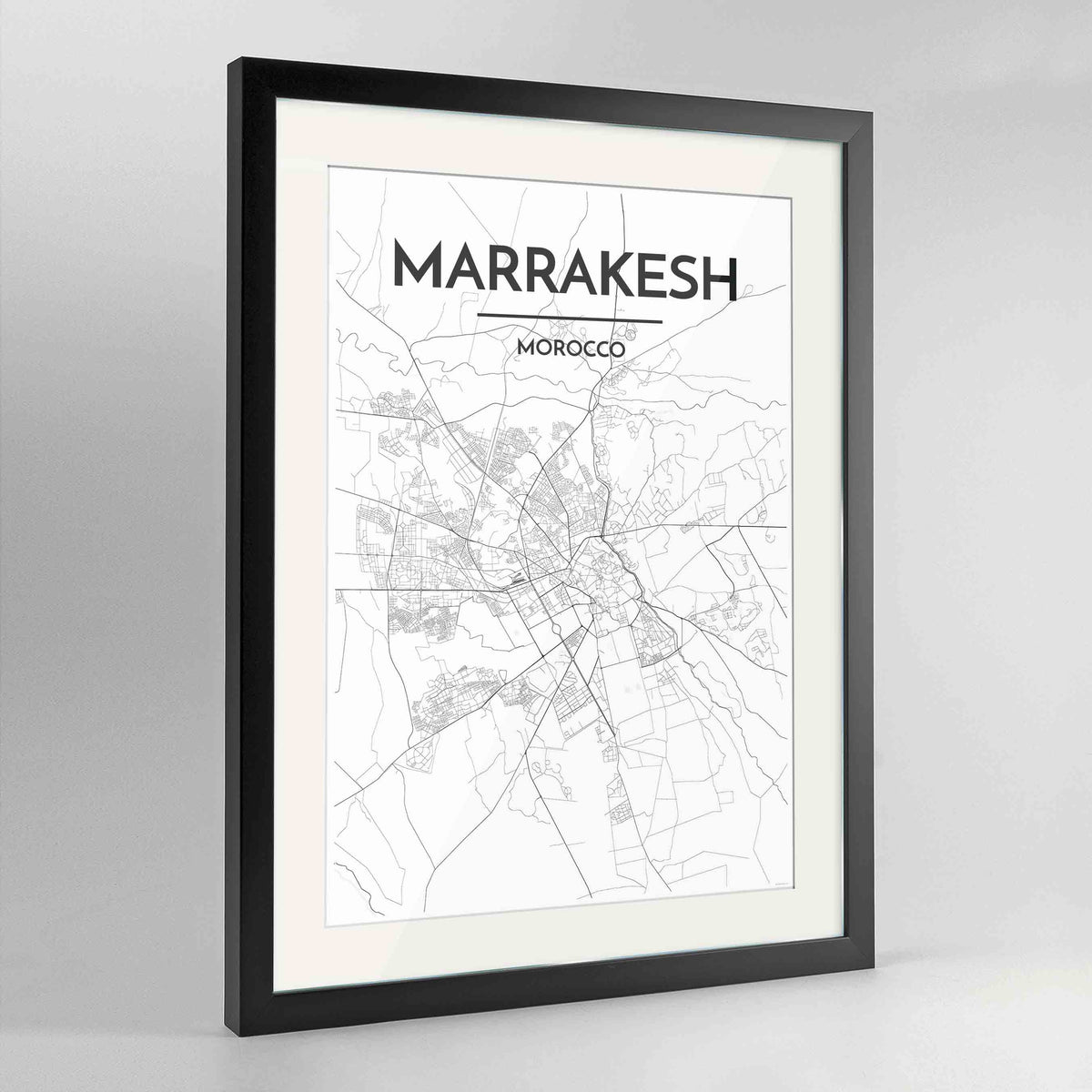 Framed Marrakesh Map Art Print 24x36&quot; Contemporary Black frame Point Two Design Group