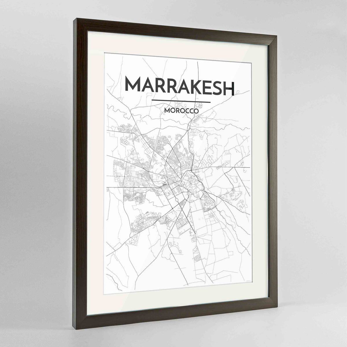 Framed Marrakesh Map Art Print 24x36&quot; Contemporary Walnut frame Point Two Design Group