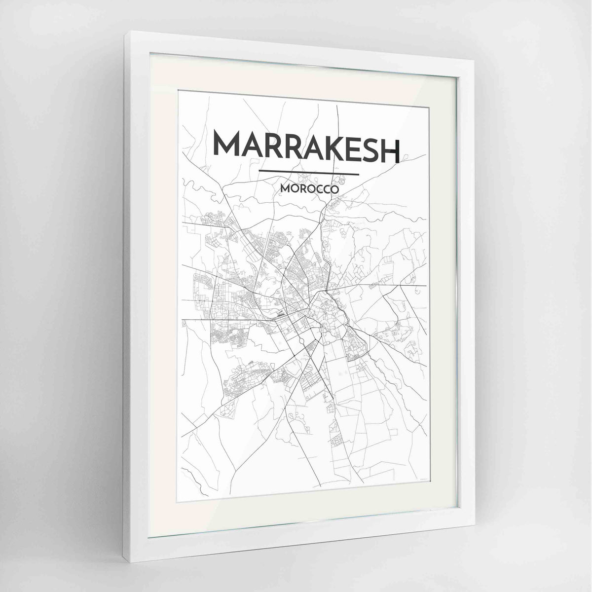 Framed Marrakesh Map Art Print 24x36&quot; Contemporary White frame Point Two Design Group