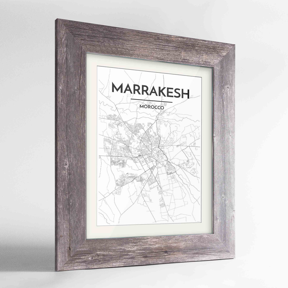 Framed Marrakesh Map Art Print 24x36&quot; Western Grey frame Point Two Design Group