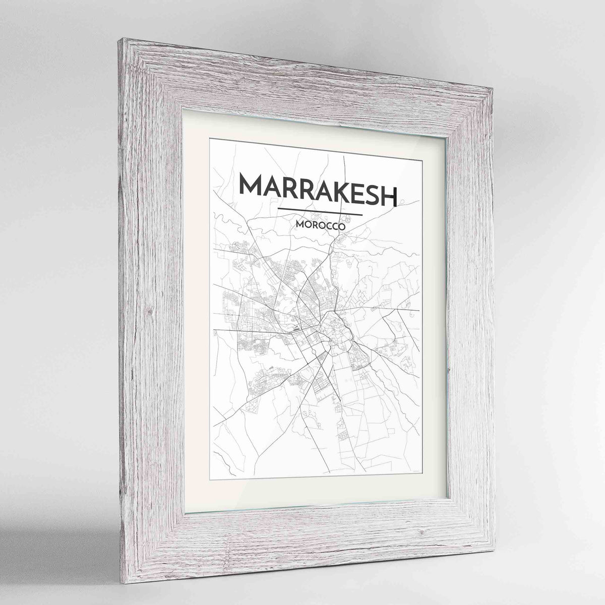 Framed Marrakesh Map Art Print 24x36&quot; Western White frame Point Two Design Group