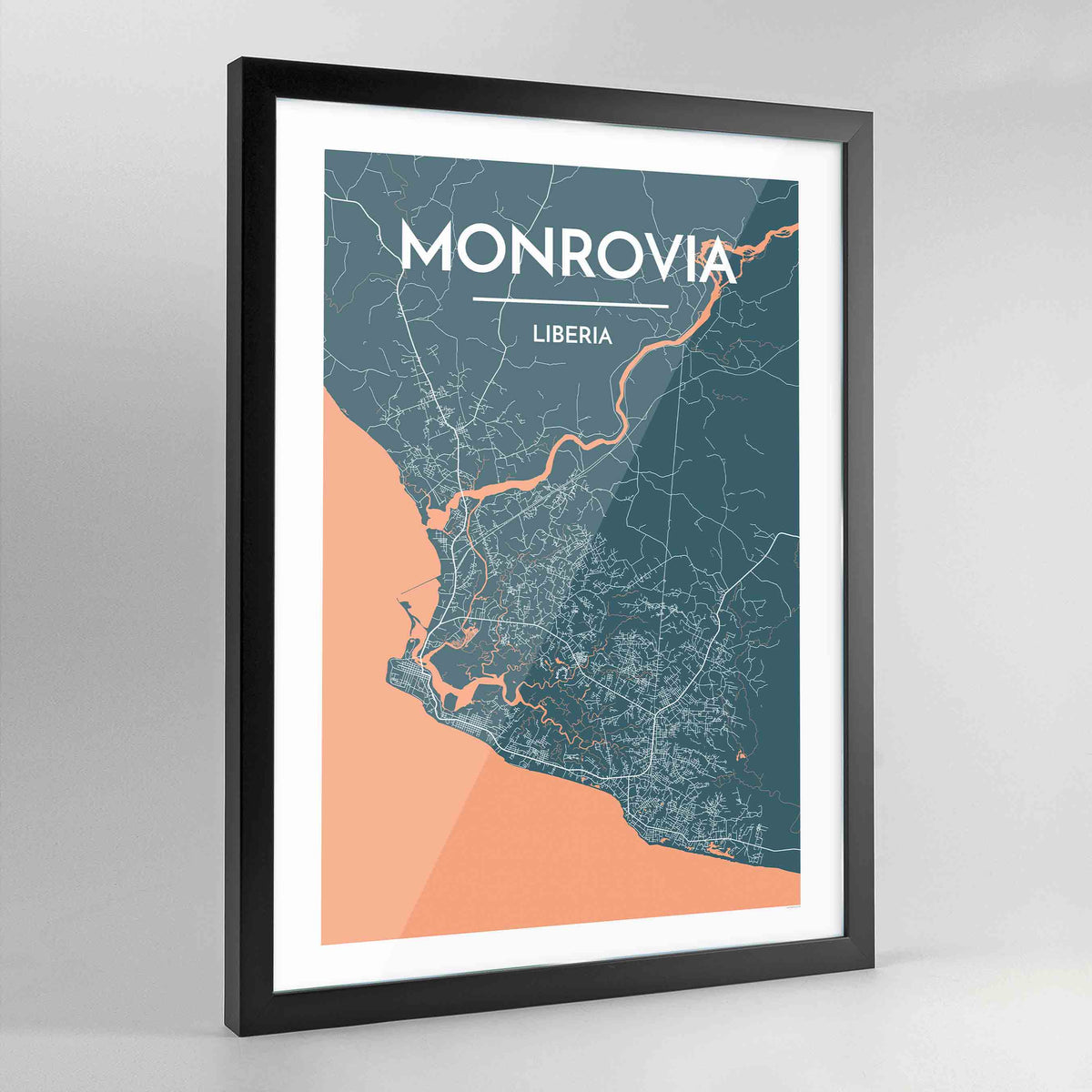 Framed Monrovia City Map Art Print - Point Two Design