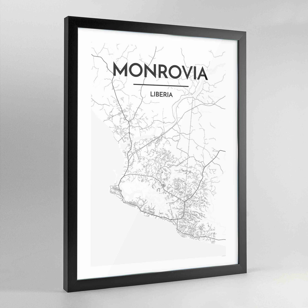 Monrovia Map Art Print - Framed