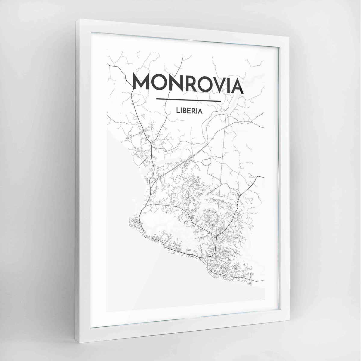 Monrovia Map Art Print - Framed