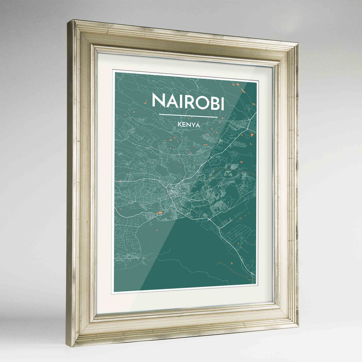 Framed Nairobi Map Art Print 24x36&quot; Champagne frame Point Two Design Group