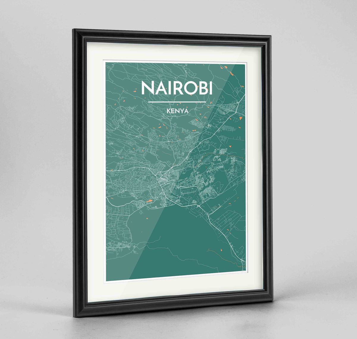 Framed Nairobi Map Art Print 24x36&quot; Traditional Black frame Point Two Design Group