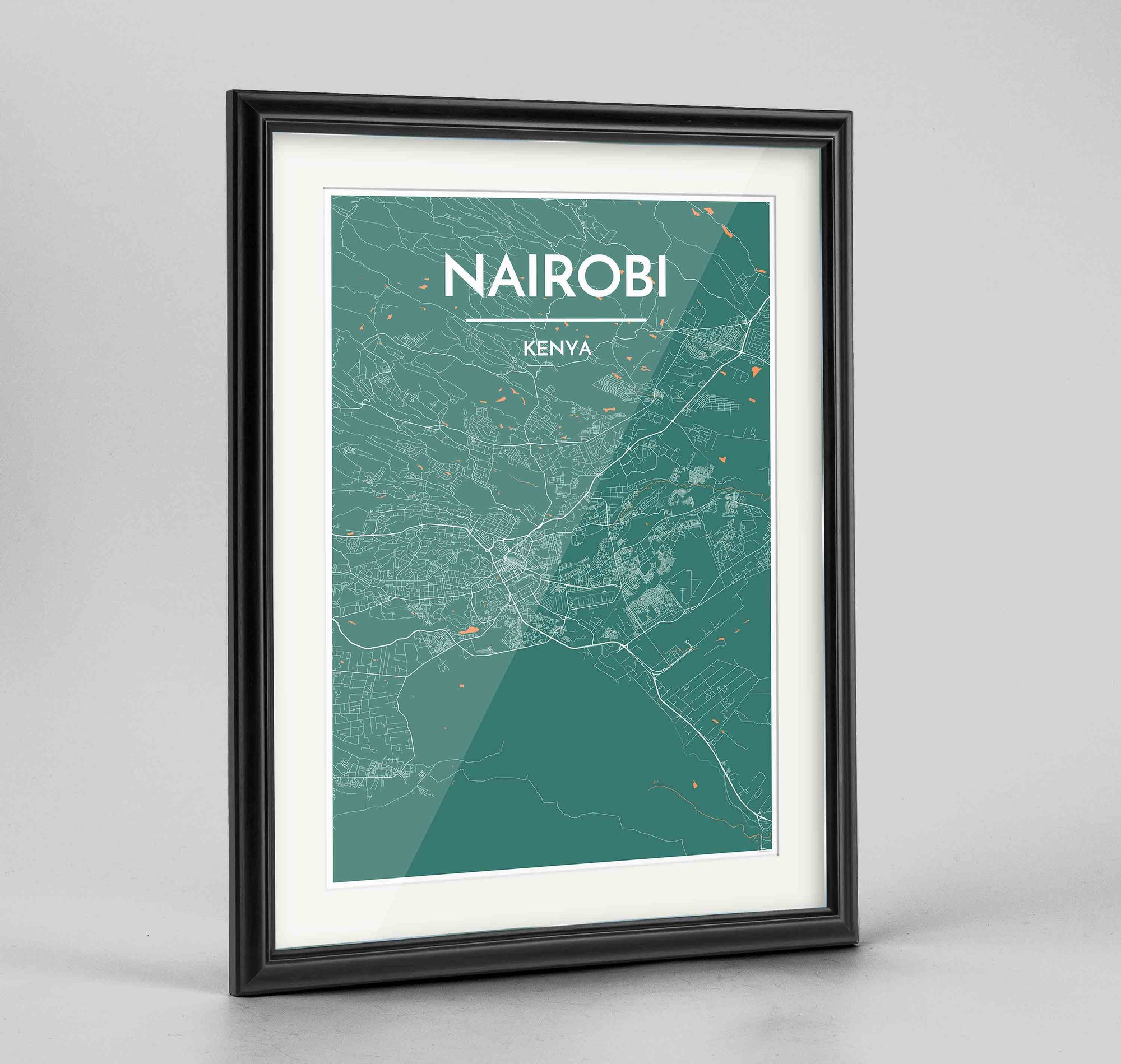 Framed Nairobi Map Art Print 24x36" Traditional Black frame Point Two Design Group