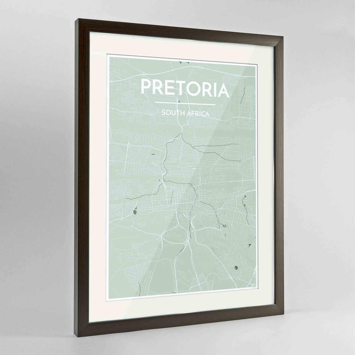 Framed Pretoria Map Art Print 24x36&quot; Contemporary Walnut frame Point Two Design Group