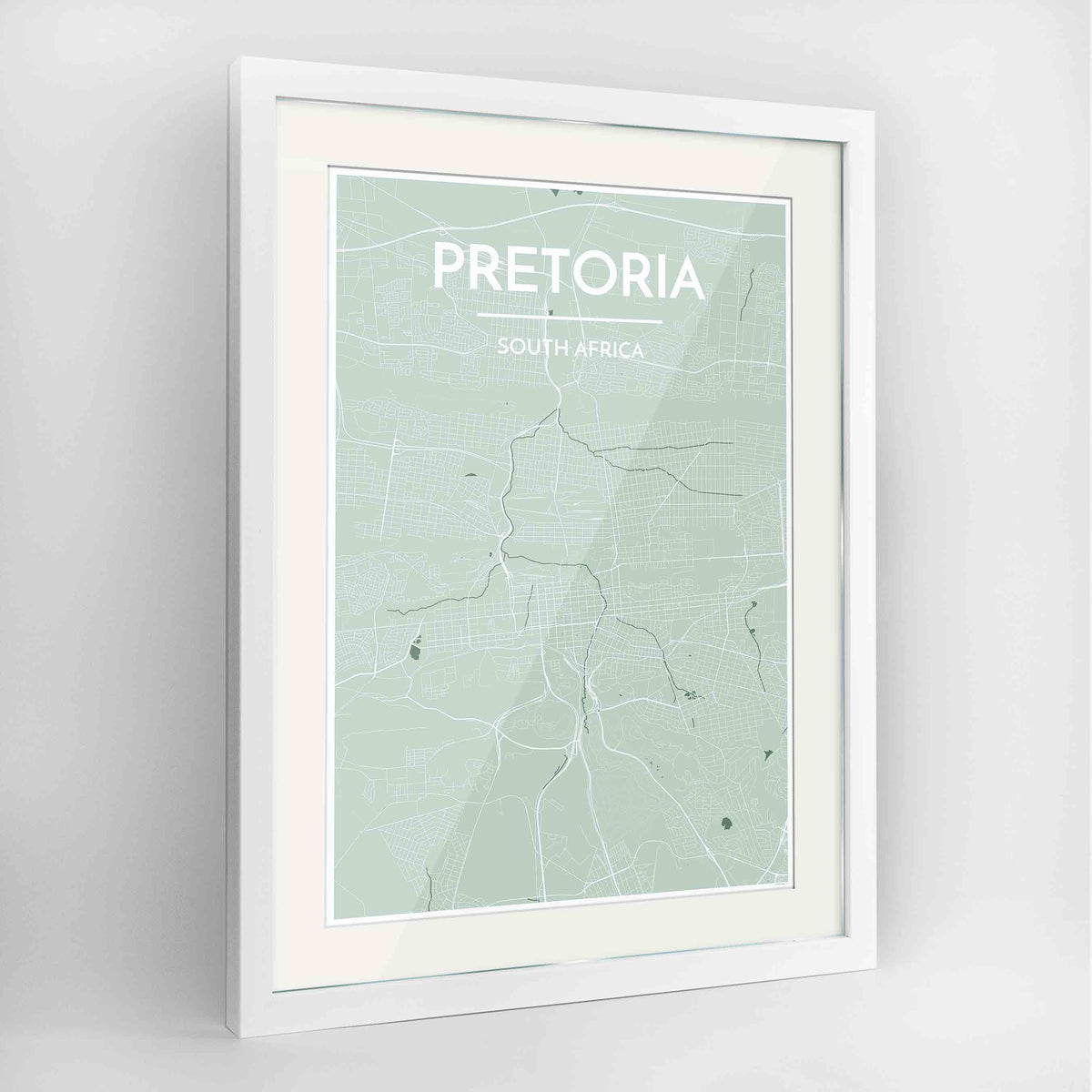 Framed Pretoria Map Art Print 24x36&quot; Contemporary White frame Point Two Design Group