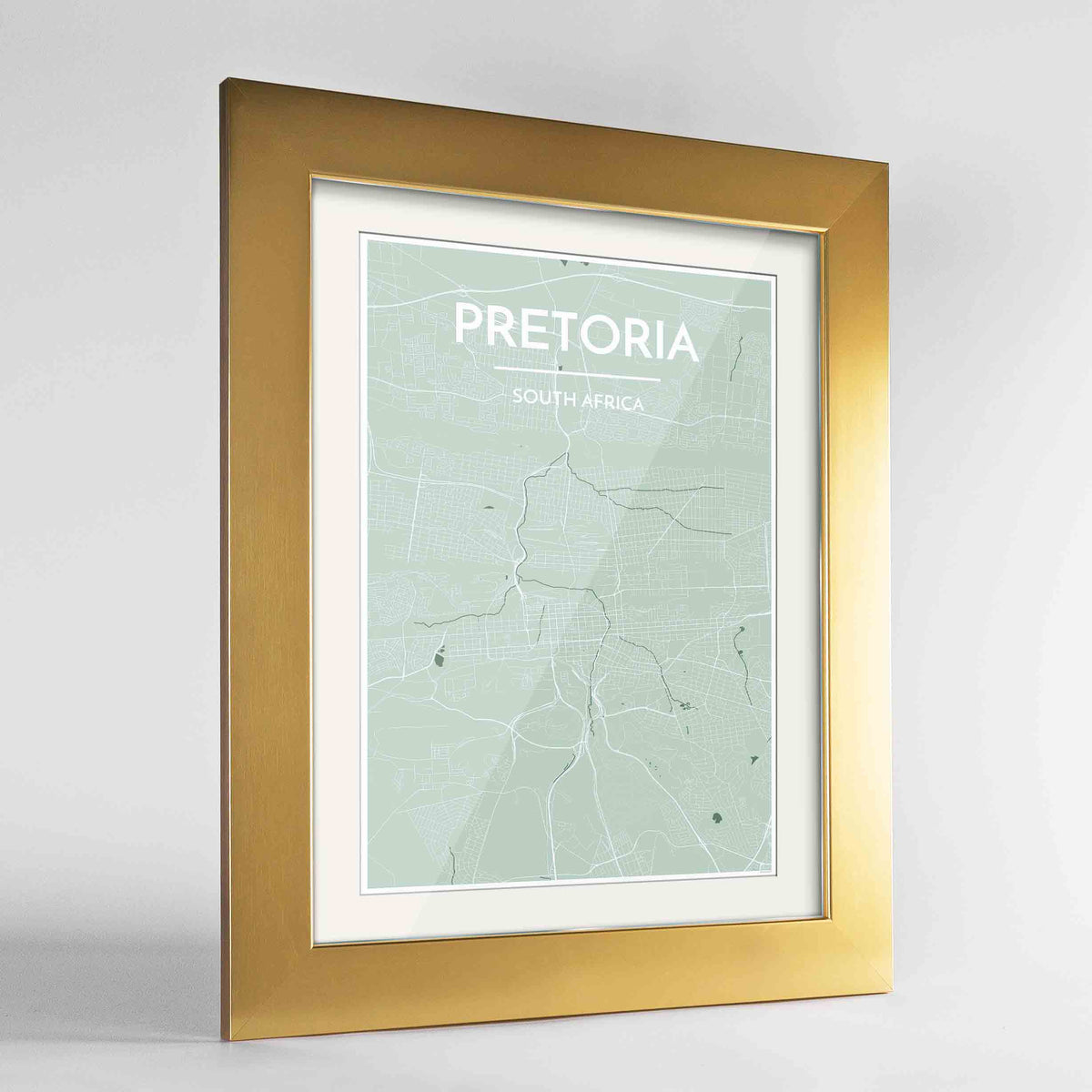 Framed Pretoria Map Art Print 24x36&quot; Gold frame Point Two Design Group
