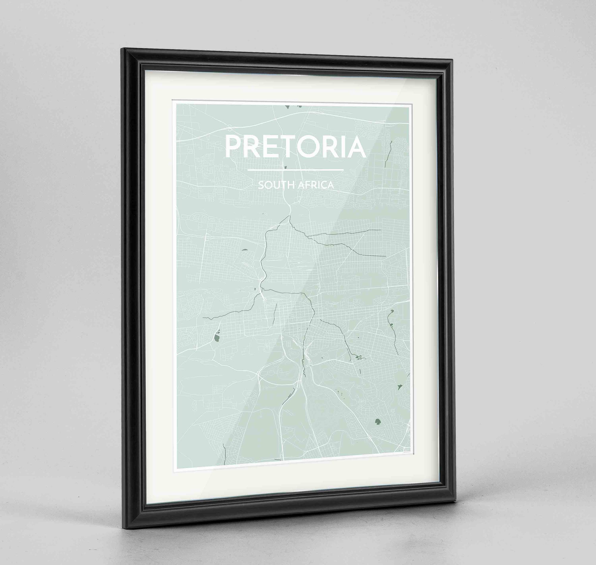 Framed Pretoria Map Art Print 24x36" Traditional Black frame Point Two Design Group