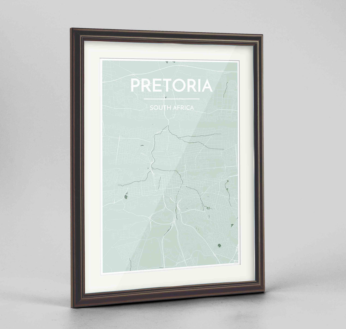 Framed Pretoria Map Art Print 24x36&quot; Traditional Walnut frame Point Two Design Group