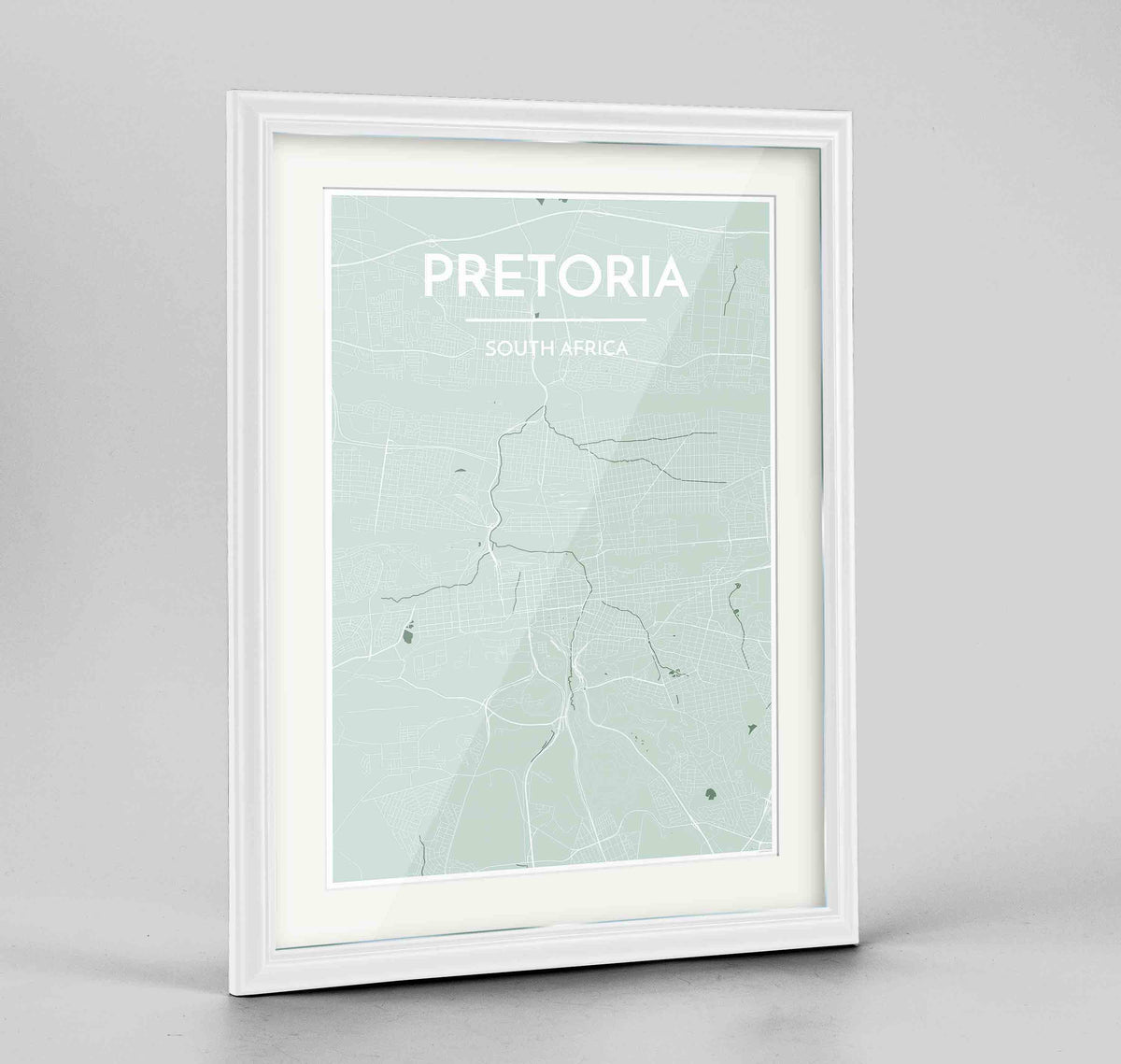 Framed Pretoria Map Art Print 24x36&quot; Traditional White frame Point Two Design Group
