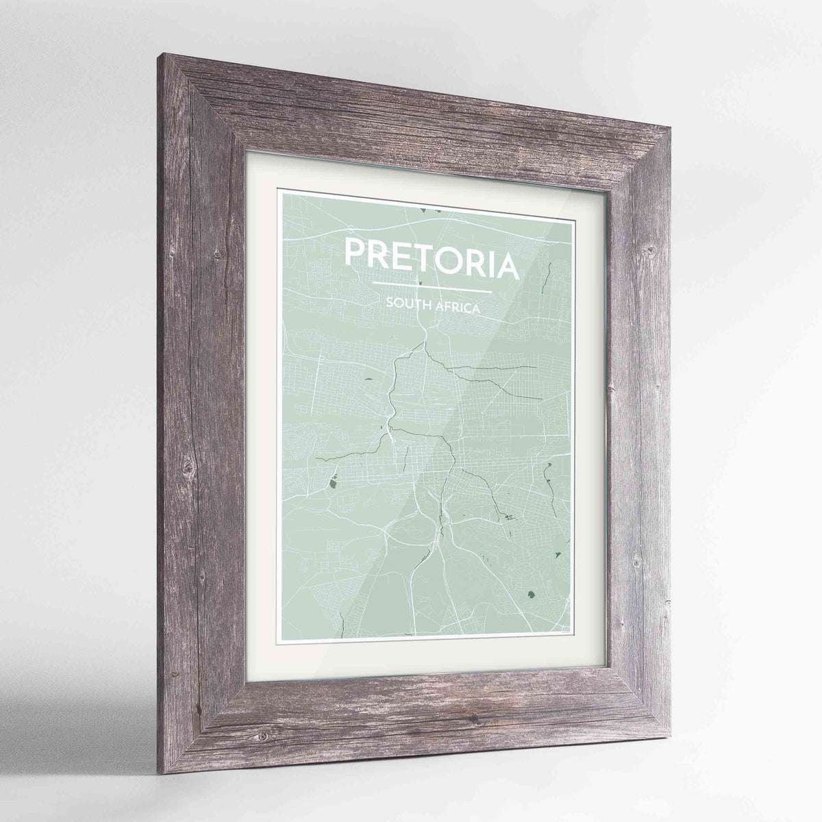 Framed Pretoria Map Art Print 24x36&quot; Western Grey frame Point Two Design Group