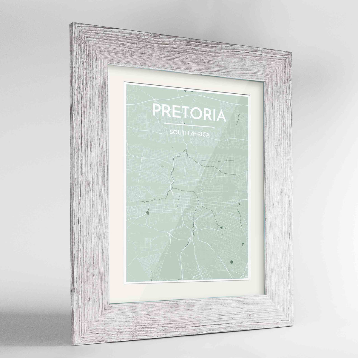 Framed Pretoria Map Art Print 24x36&quot; Western White frame Point Two Design Group
