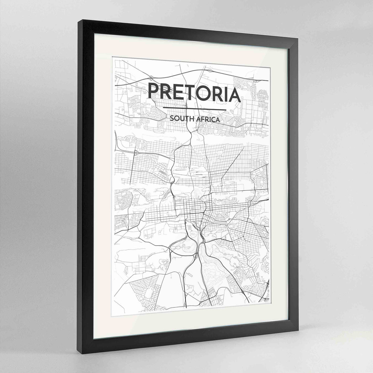 Framed Pretoria Map Art Print 24x36&quot; Contemporary Black frame Point Two Design Group