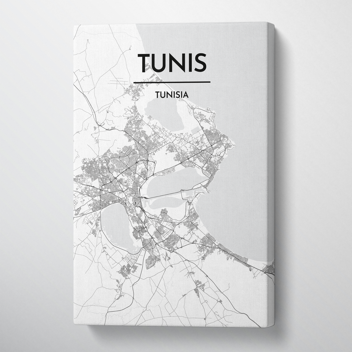Tunis City Map Canvas Wrap - Point Two Design - Black &amp; White Print
