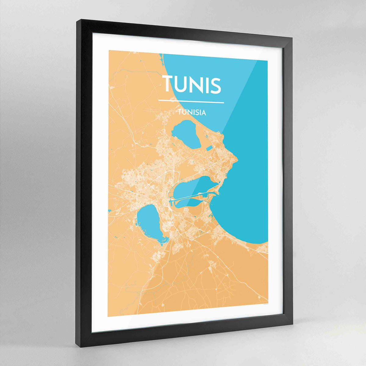Framed Tunis City Map Art Print - Point Two Design