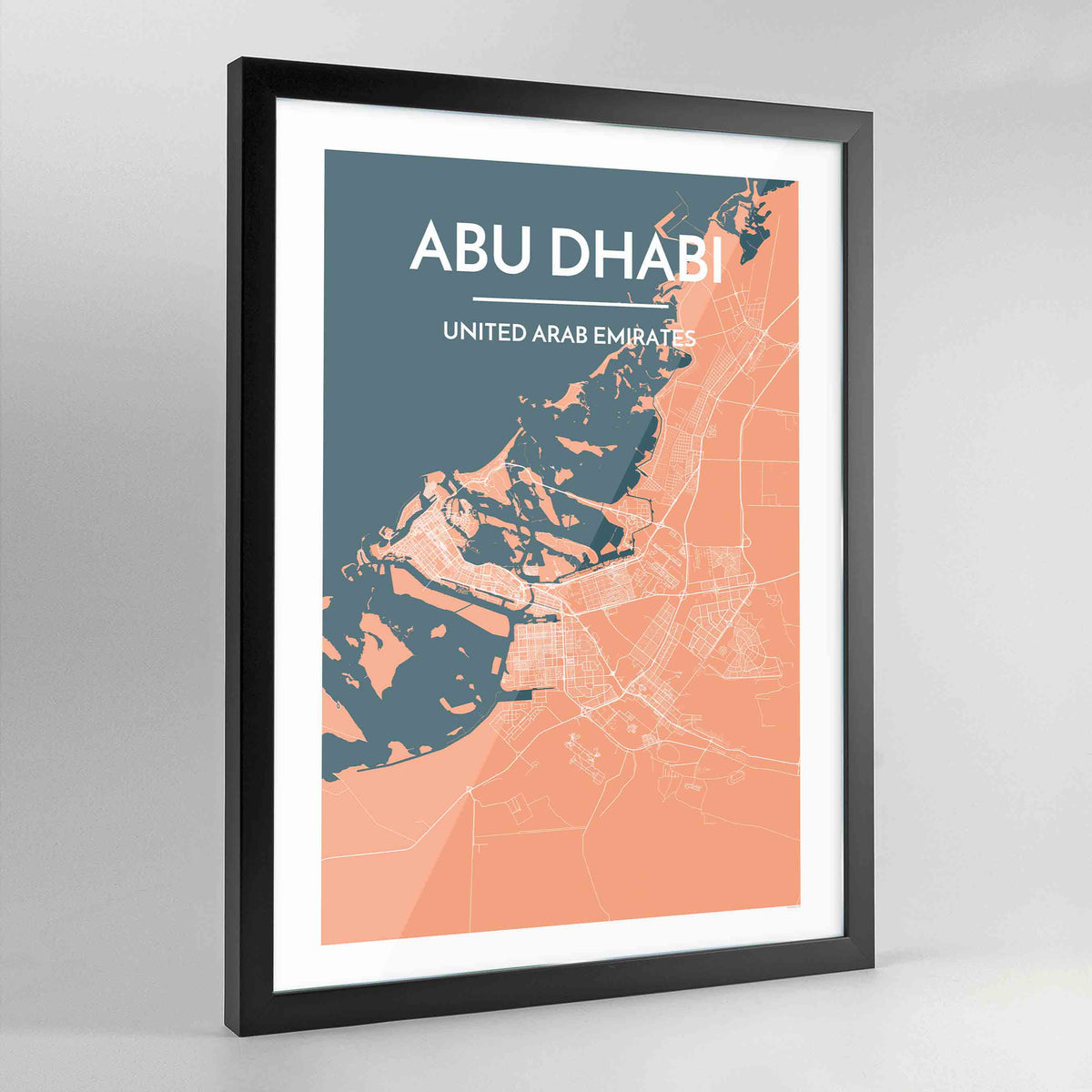 Framed Abu Dhabi Map Art Print - Point Two Design