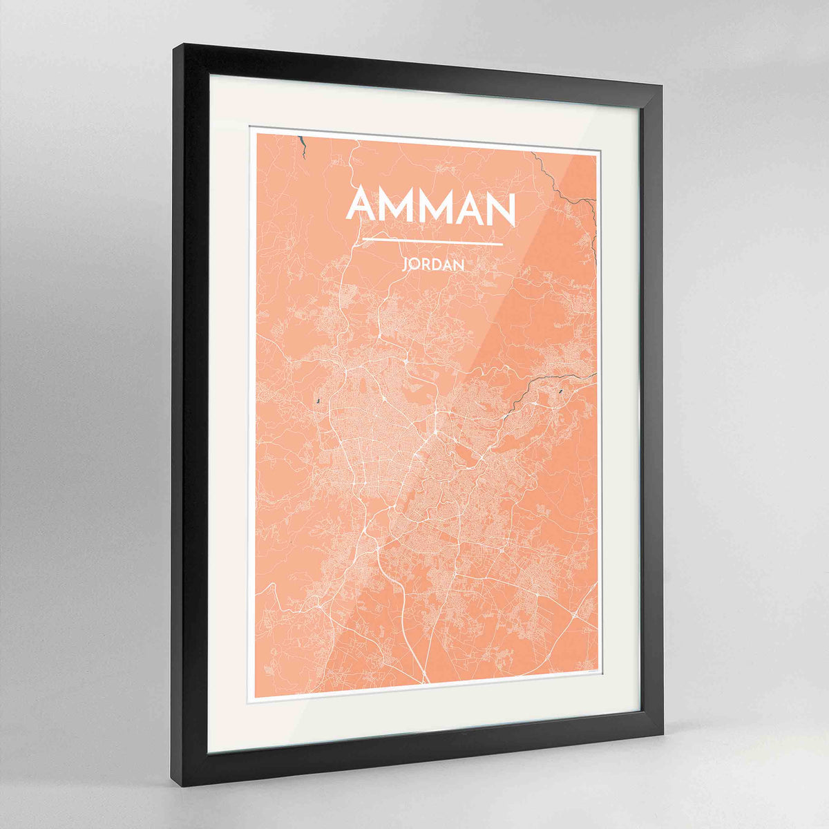 Framed Amman Map Art Print 24x36&quot; Contemporary Black frame Point Two Design Group