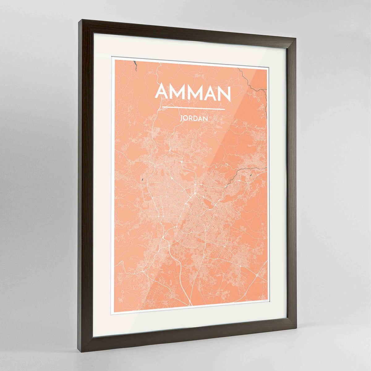 Framed Amman Map Art Print 24x36&quot; Contemporary Walnut frame Point Two Design Group