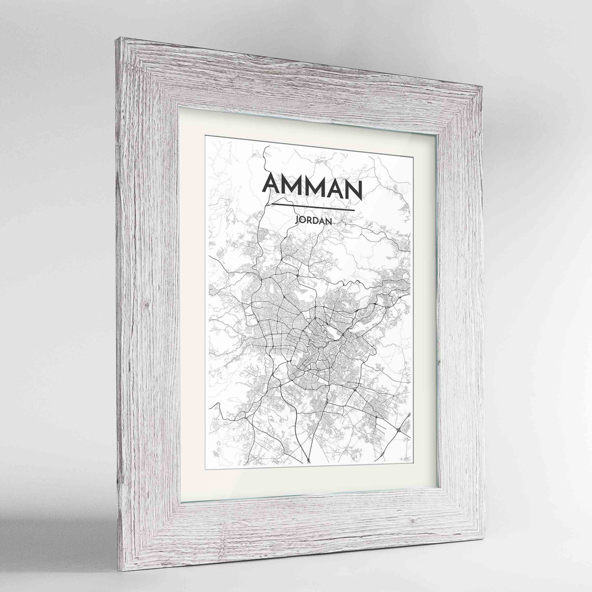 Framed Amman Map Art Print 24x36&quot; Western White frame Point Two Design Group