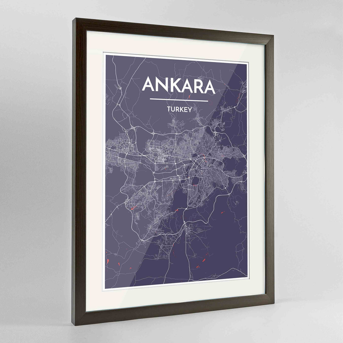 Framed Ankara Map Art Print 24x36&quot; Contemporary Walnut frame Point Two Design Group