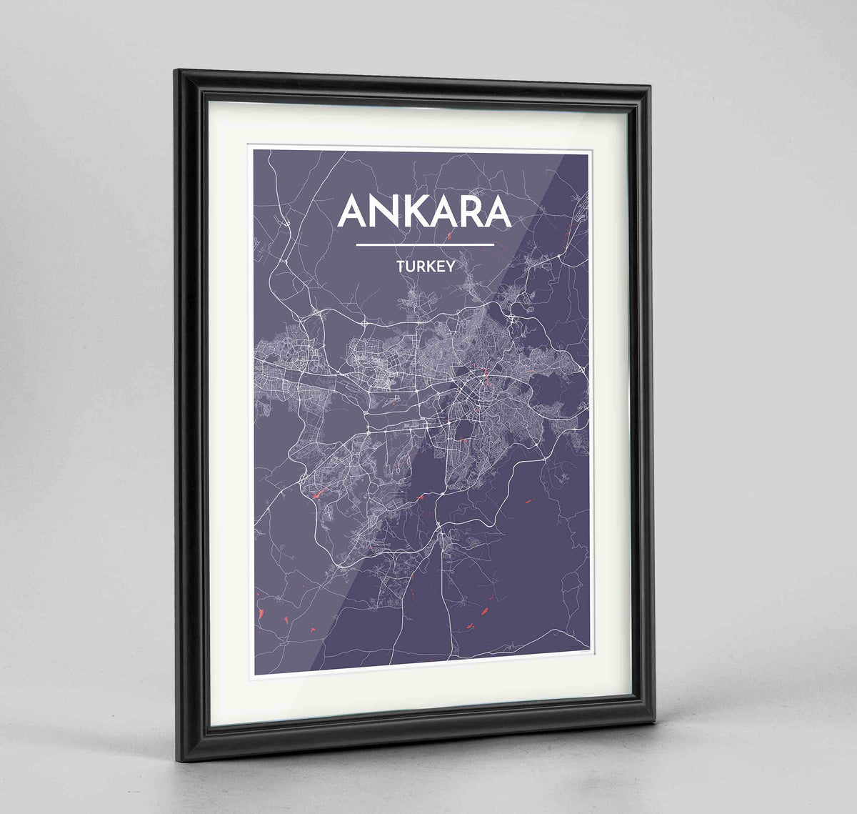Framed Ankara Map Art Print 24x36&quot; Traditional Black frame Point Two Design Group