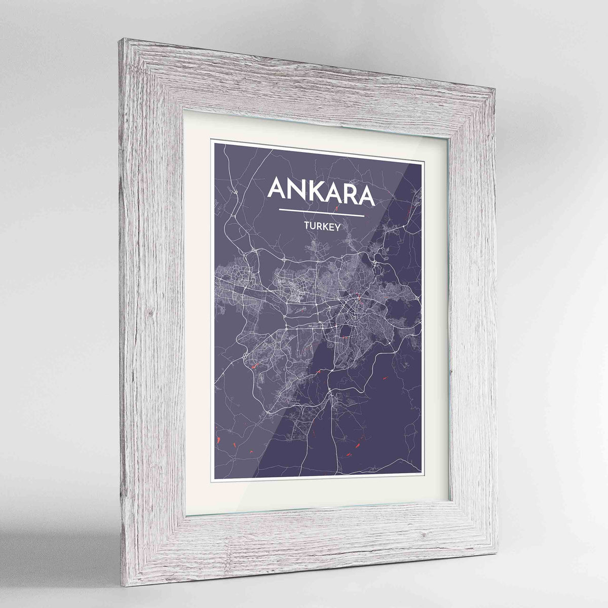 Framed Ankara Map Art Print 24x36&quot; Western White frame Point Two Design Group