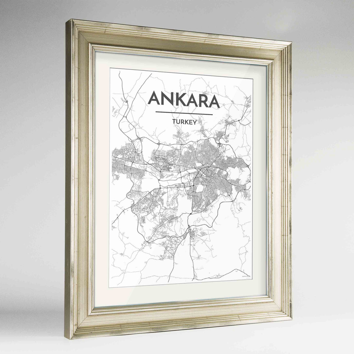 Framed Ankara Map Art Print 24x36&quot; Champagne frame Point Two Design Group