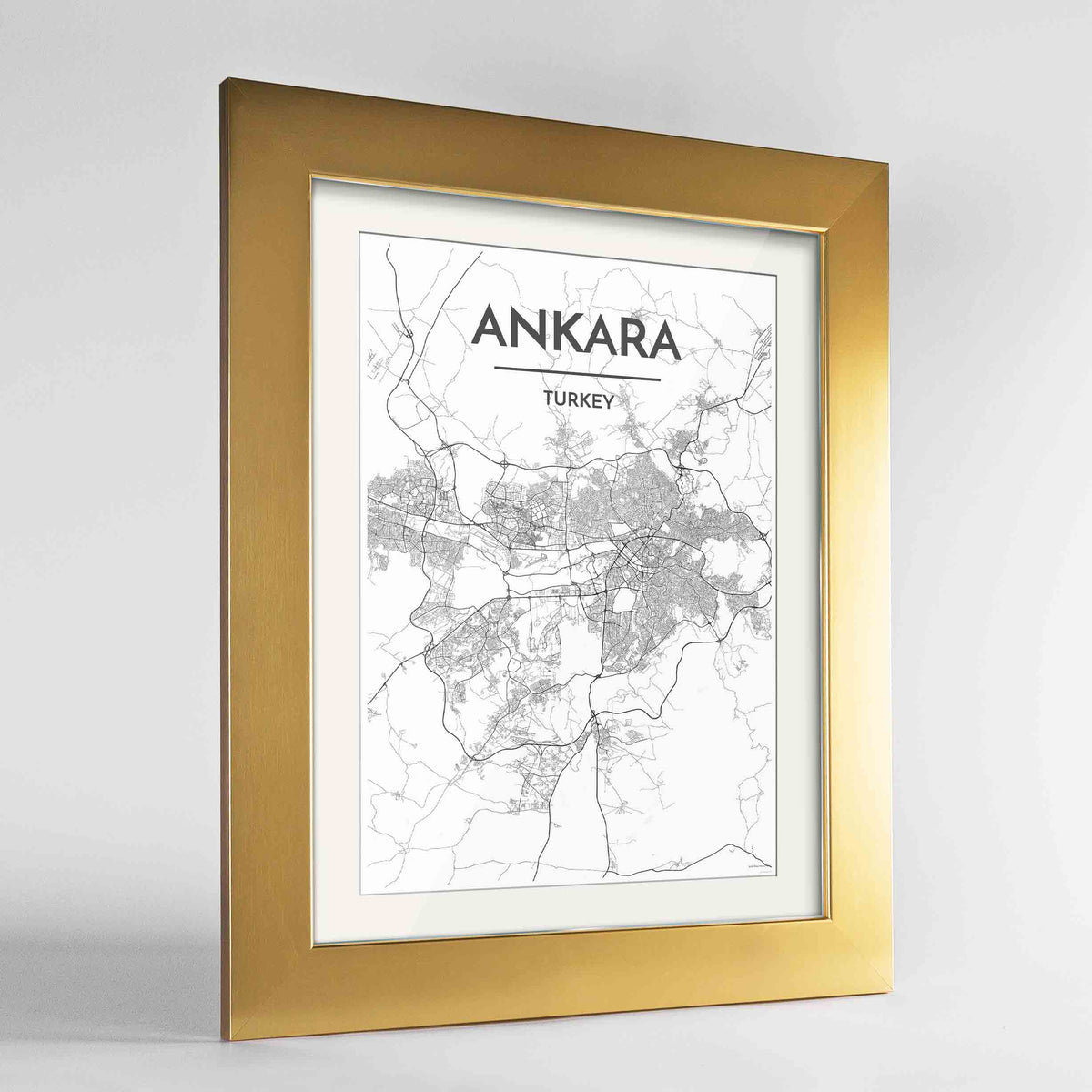 Framed Ankara Map Art Print 24x36&quot; Gold frame Point Two Design Group