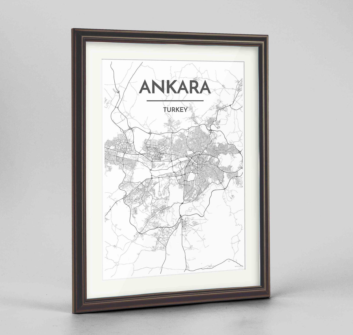 Framed Ankara Map Art Print 24x36&quot; Traditional Walnut frame Point Two Design Group